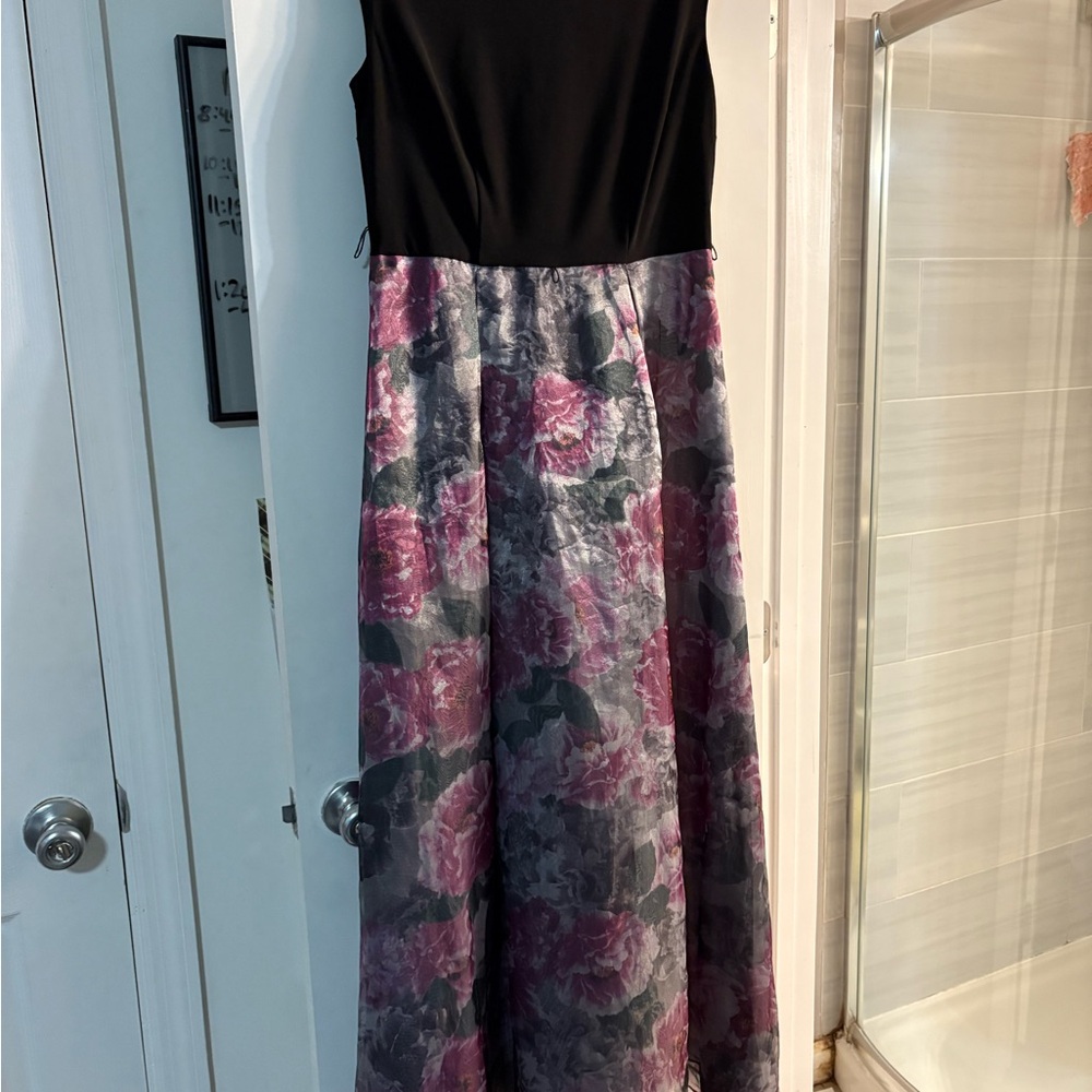 SLNY Black Dress with Floral Accents